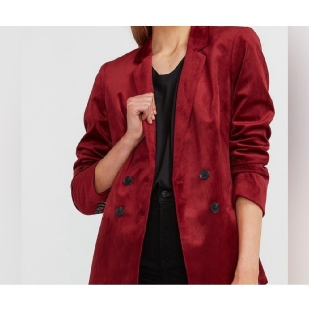 NEW EXPRESS Ruby Red VELVET DOUBLE BREASTED BLAZER‎ Size S MSP$138